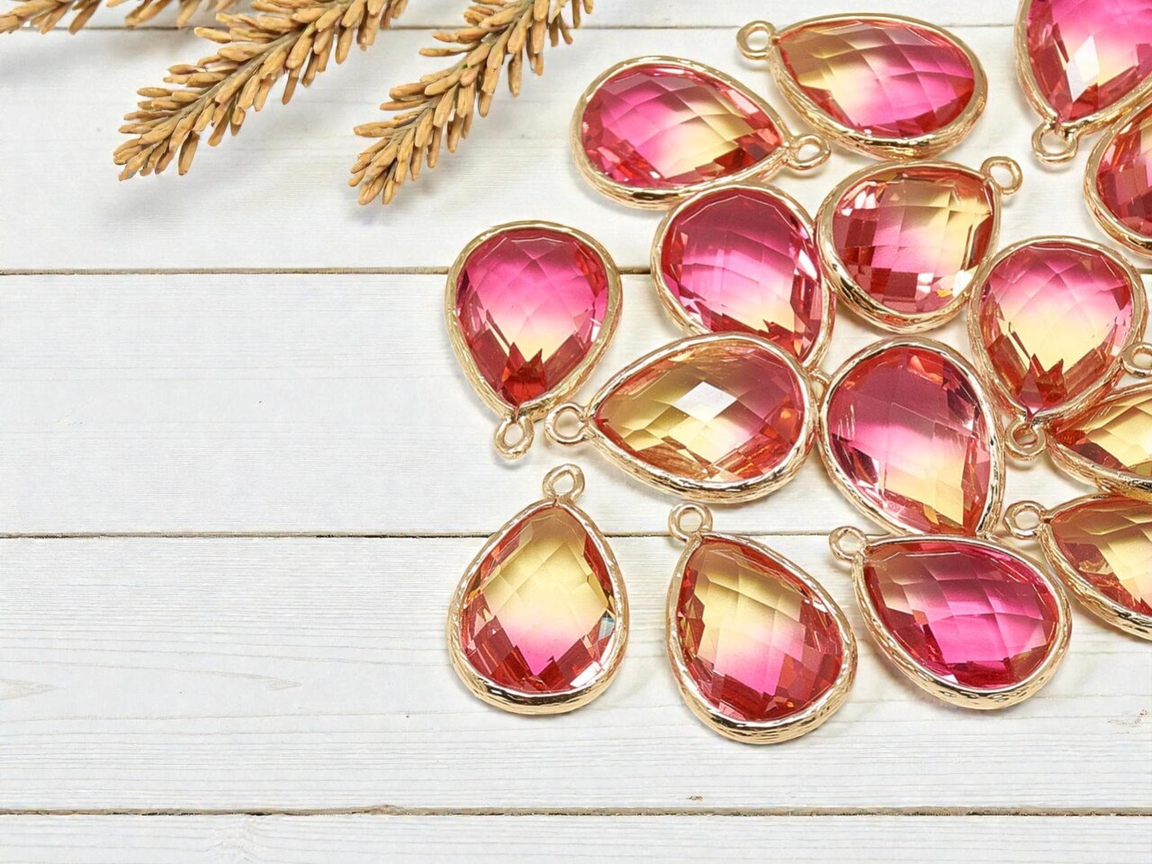*5* 23x15mm Gold Plated Brass Faceted Teardrop Charms (2 Tone)